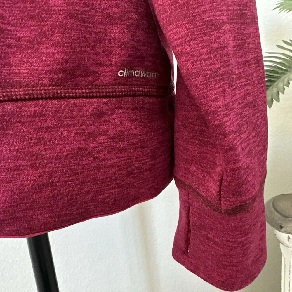 Adidas Hooded Hoodie Sweater Pink Fuchsia Youth Medium 12-14 Thumbholes Climwarm